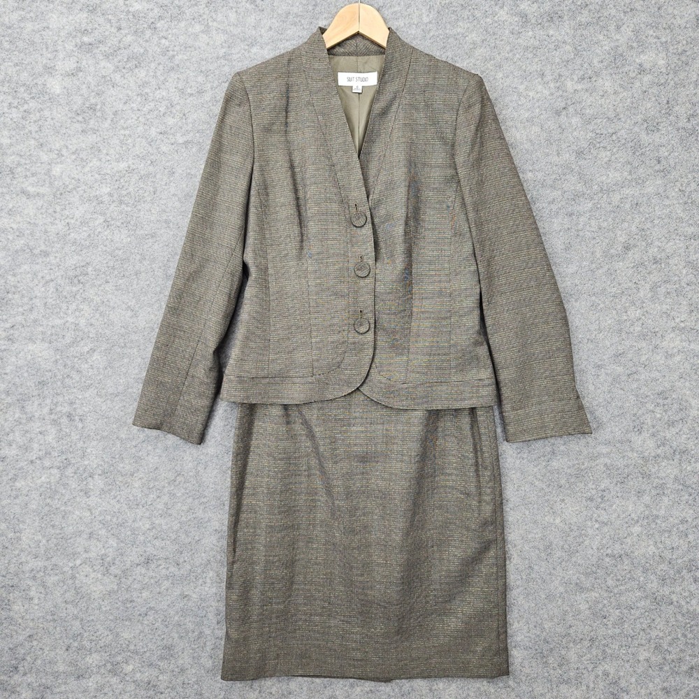 NEW Suit Studio Women's Gold & Black Skirt Suit Size 6‎ Polyester Rayon Metallic